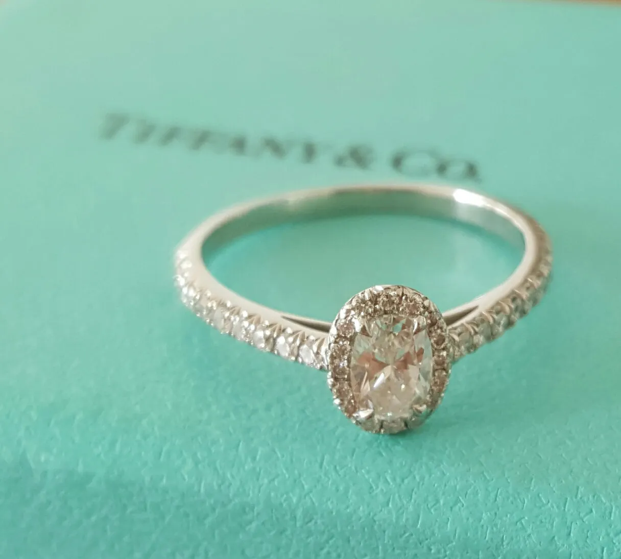 Tiffany & Co. 0.57tcw E/VVS2 Oval Diamond Soleste Halo Engagement Ring
