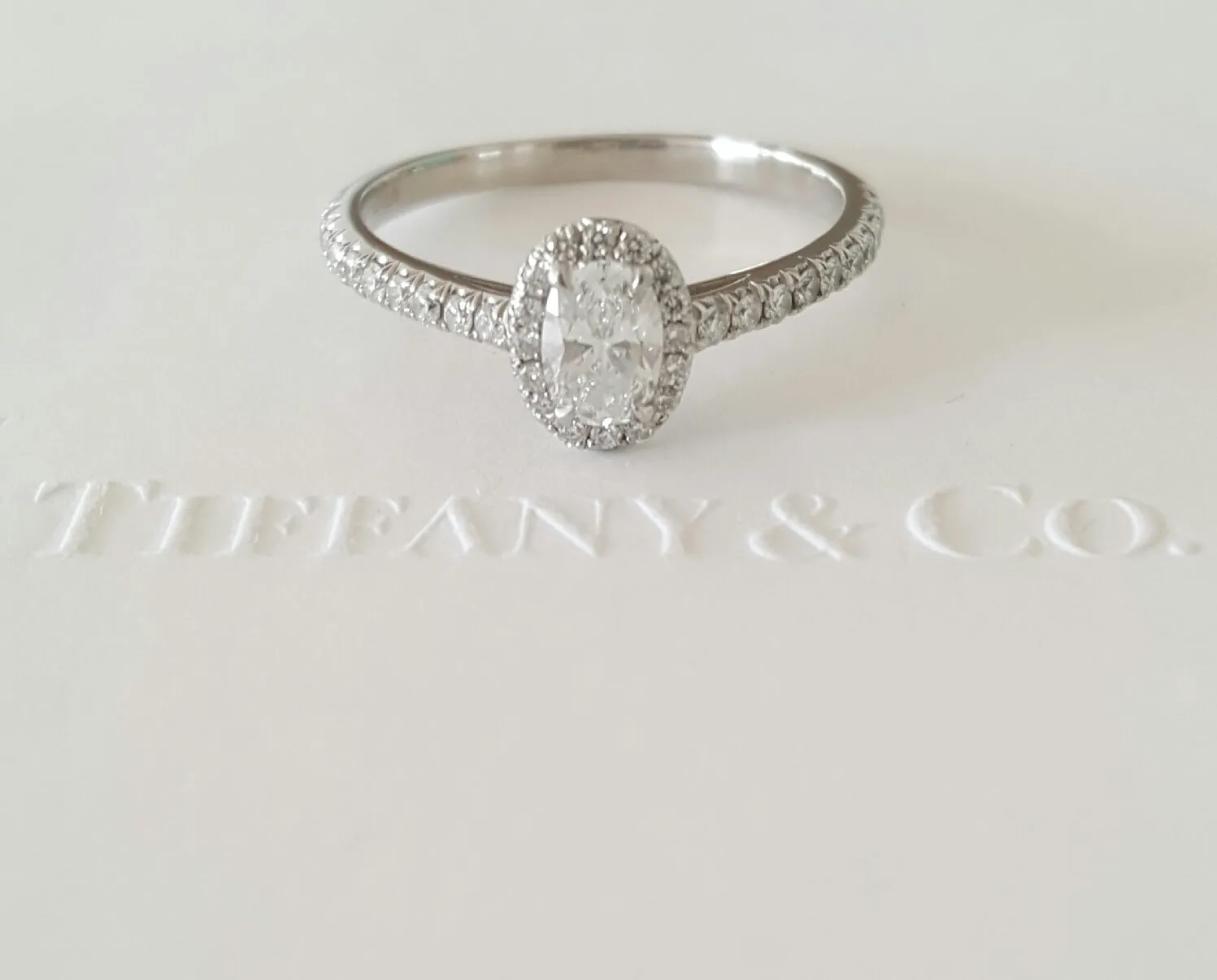 Tiffany & Co. 0.57tcw E/VVS2 Oval Diamond Soleste Halo Engagement Ring