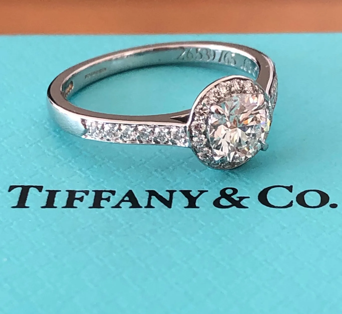 Tiffany & Co. 0.81tcw F/IF Diamond Embrace Round Halo Engagement Ring Cert/Val/Receipt/Boxes