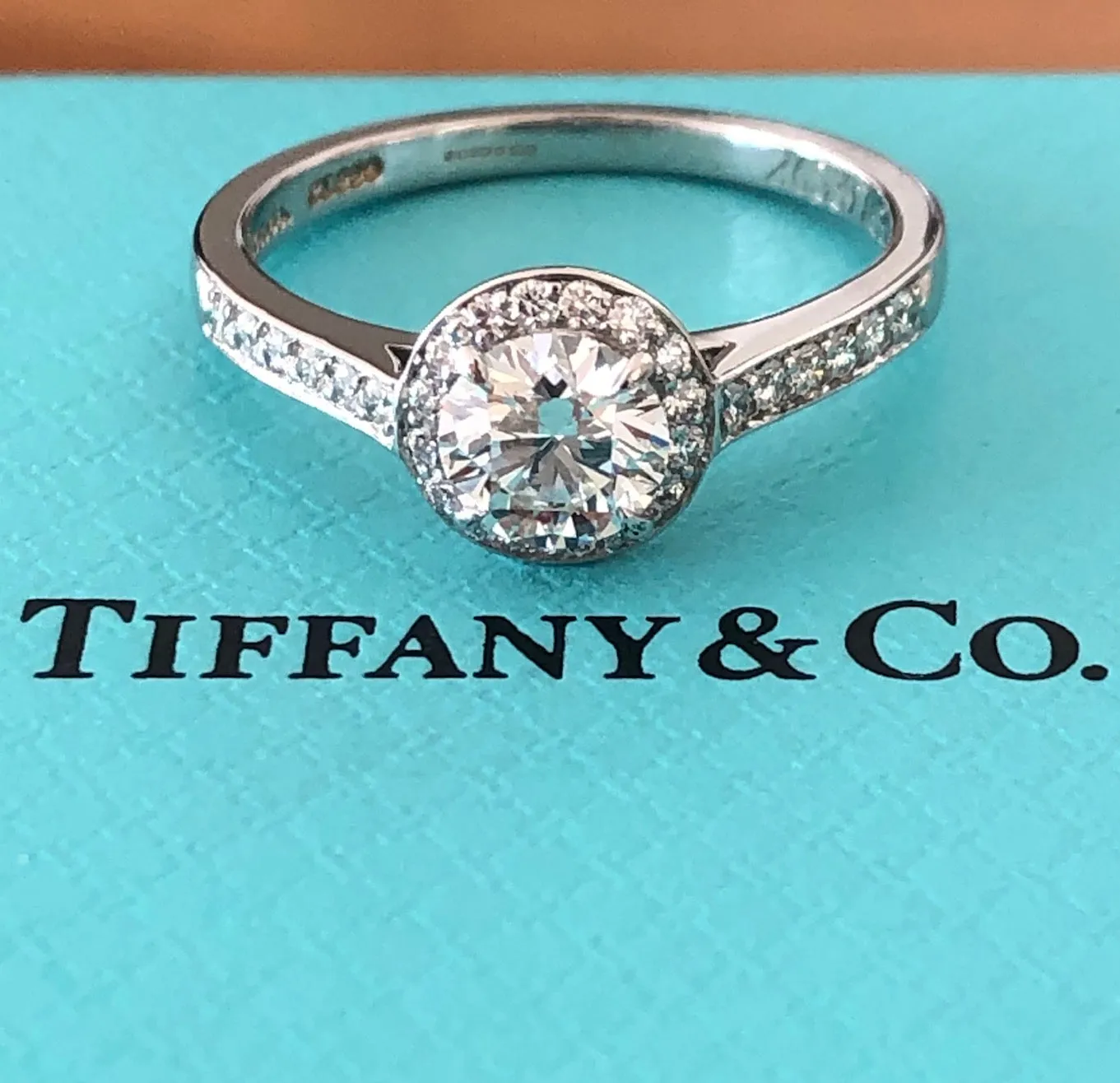 Tiffany & Co. 0.81tcw F/IF Diamond Embrace Round Halo Engagement Ring Cert/Val/Receipt/Boxes